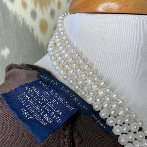 Ralph Lauren ~ Cocoa Brown Carlisle Shearling Collar Crushed Velvet Wrap Blouse - Picture 2 of 16